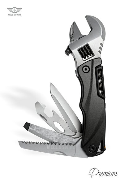 MELL & SWIPE 7 Çok Fonksiyonlu Çakı Set Paslanmaz İngiliz Anahtarı Siyah-Gümü...