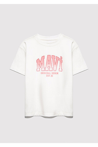 Mavi Тениска с лого в цвят екрю, свободна кройка / релаксирана кройка 7610386...