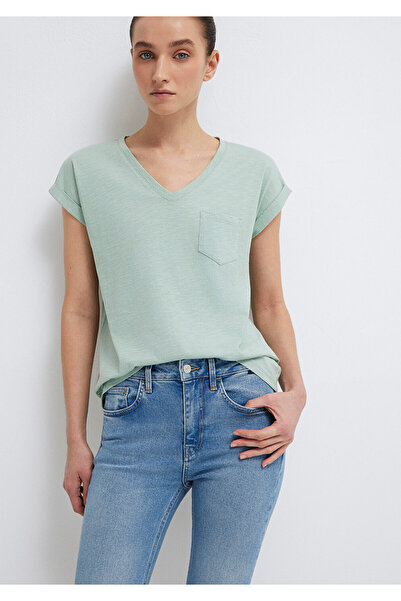 Mavi V-Neck Green Basic T-Shirt Loose Fit / Comfortable Cut 1600961-71780