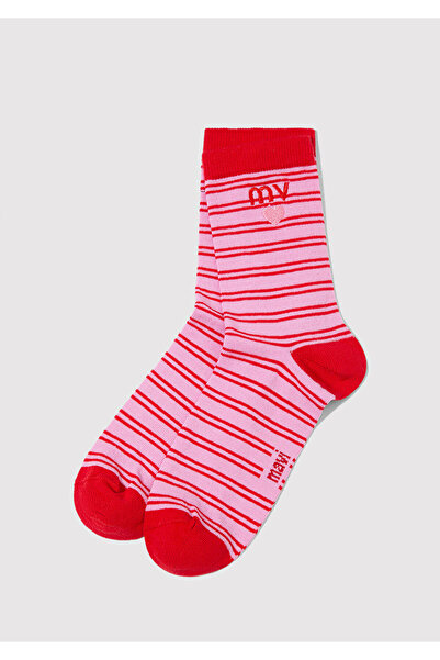 Mavi Κόκκινες ροζ ριγέ κεντημένες κάλτσες MV 1913862-70977