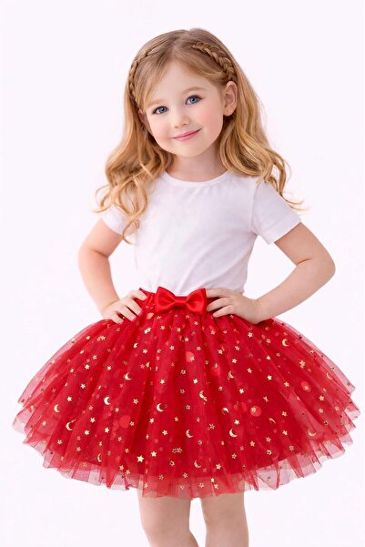 Ceylin Fashion Kız Çocuk Ay Yıldız Tüllü Astarlı Hayal Tüllü Tütü Etek CF-25038