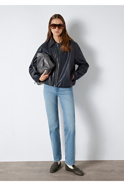 Mavi Navy Blue Faux Leather Jacket Oversized / Wide Cut 1110614-90372