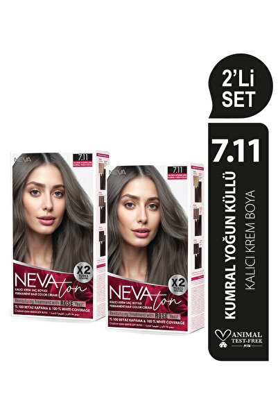 Nevaton 2'Lİ SET 7.11 KUMRAL YOĞUN KÜLLÜ Kalıcı Krem Saç Boyası Seti (4 boya ...