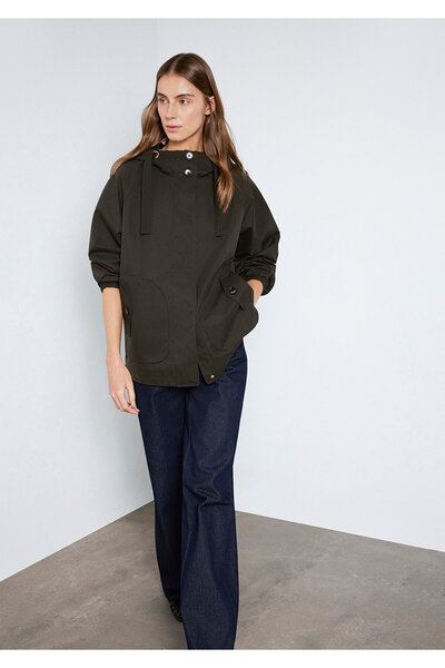 Mavi Kapüşonlu Haki Ceket Loose Fit / Bol Rahat Kesim 1110014-90707