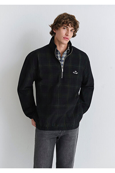 Mavi Schwarzes Sweatshirt mit halbem Reißverschluss und Karomuster 0211777-91298