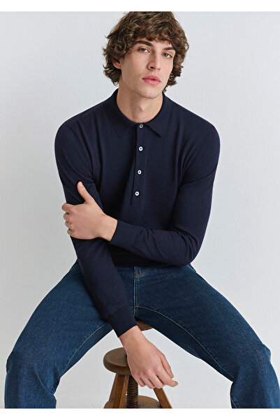 Mavi Marineblauer Wollpullover mit Knöpfen 0710382-70490