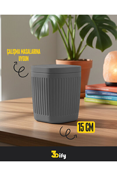 3Dify Masaüstü Çöp Kutusu - 15cm - Gri