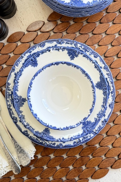 porselenden Antique Deep Azul 24 Parça 6 Kişilik Premium Porselen Yemek Takım...