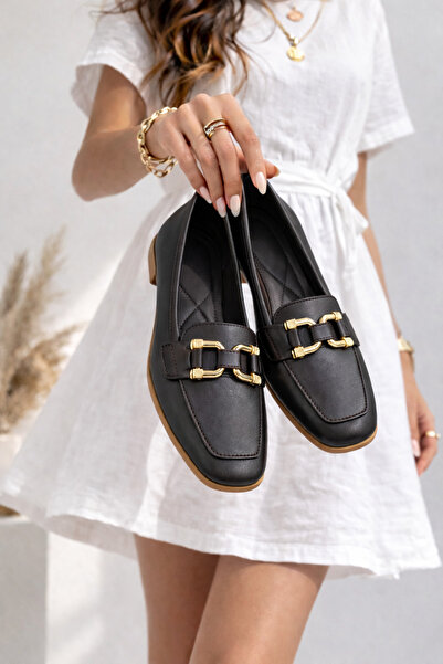 STOCON Women's Loafer Ballet Flats with Gold Buckle, Daily Comfortable Office...