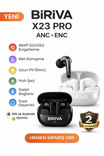 BİRİVA X23 Pro Anc+Enc Kablosuz Bluetooth Kulaklık Siyah Bluetooth 5.4 Ios An...