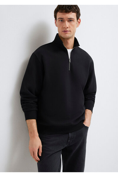 Mavi Schwarzes Basic-Sweatshirt mit halbem Reißverschluss 0S10419-900