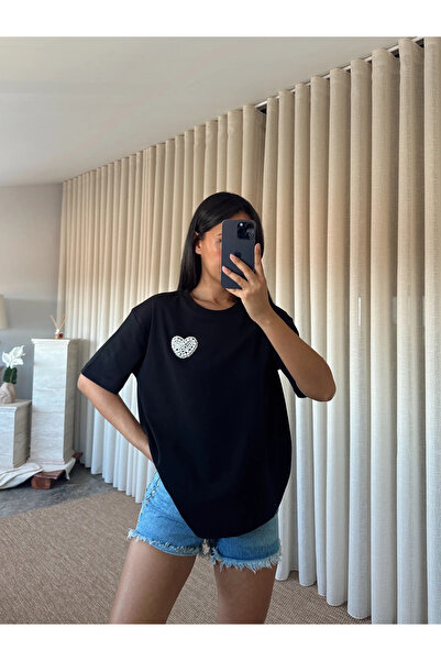 mydukkan.co Oversize Basic cu Detaliu Perlat - Negru