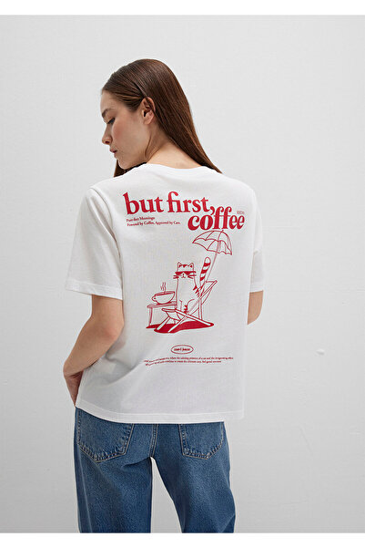 Mavi Tricou ecru cu imprimeu pisică, croială normală 1613474-70057