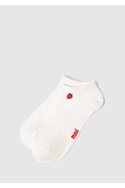 Mavi Çilek Nakışlı Beyaz Babet Çorabı 1913156-620