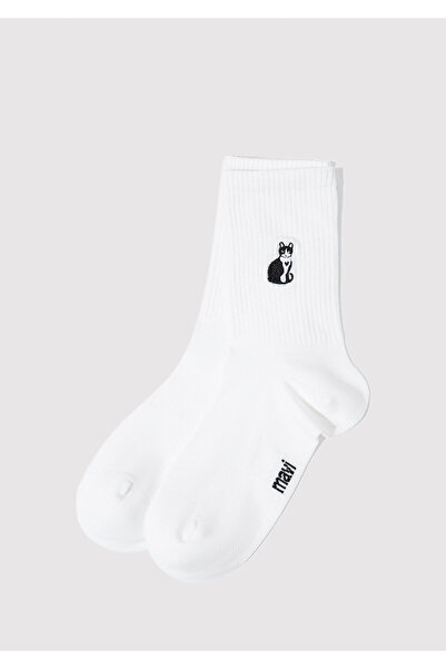 Mavi Cat Embroidered White Socks 1913433-620