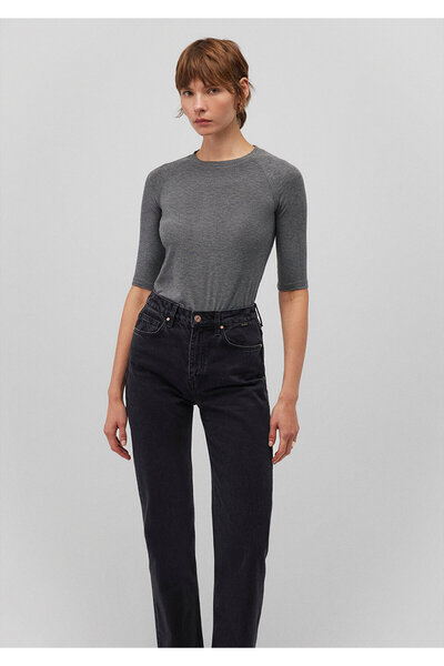 Mavi Yarım Kollu Antrasit Tişört Fitted / Vücuda Oturan Kesim 1612819-80024