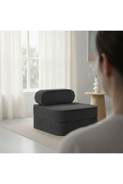 Puftic Solo Mat Modern Lüks Kadife Fitilli Berjer Katlanan Açılan Yatak