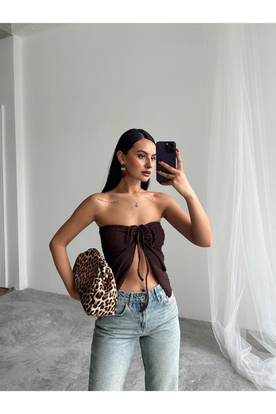 mydukkan.co Tie-Up Blouse - Brown