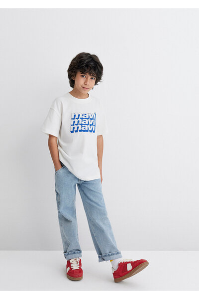 Mavi Ecru-T-Shirt mit Logo-Print, lockere Passform / lockere, entspannte Pass...