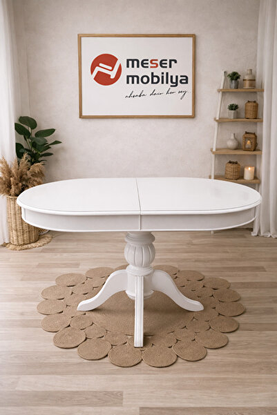 Meser Mobilya PERA BABA AYAK |OVAL | AÇILIR| BEYAZ | MDF | MUTFAK MASASI 80X1...