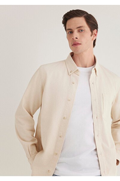 Mavi Jayden klassisches Ecru-Jeanshemd mit normaler Passform