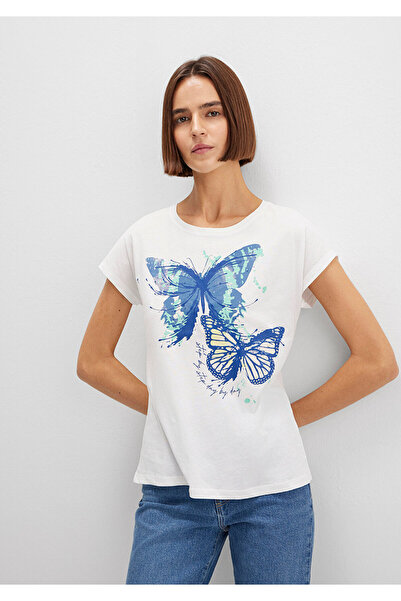 Mavi White Butterfly Printed T-shirt - Regular Fit 1612620 -70057