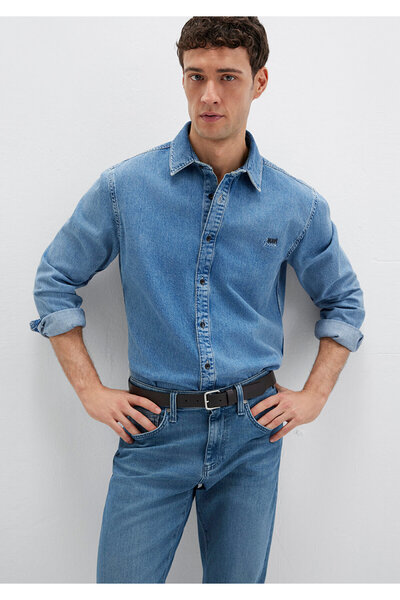 Mavi Roy Lux Schwarzes, nebliges, leichtes Jeanshemd, schmale Passform 021049...