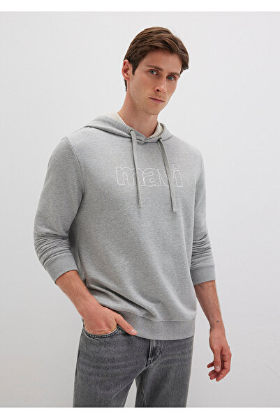 Mavi Logo Baskılı Kapüşonlu Gri Sweatshirt 065606-28387