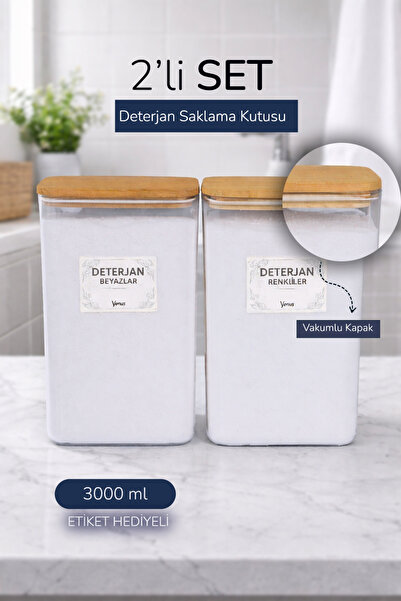 Genel Markalar 2 Adet Ahşap Vakumlu Kapaklı Toz Deterjan Kutusu Renkliler Bey...