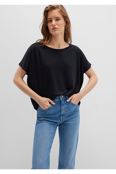 Mavi Lux Touch Tencel Schwarzes Basic-T-Shirt – lockere Passform 167245 -900