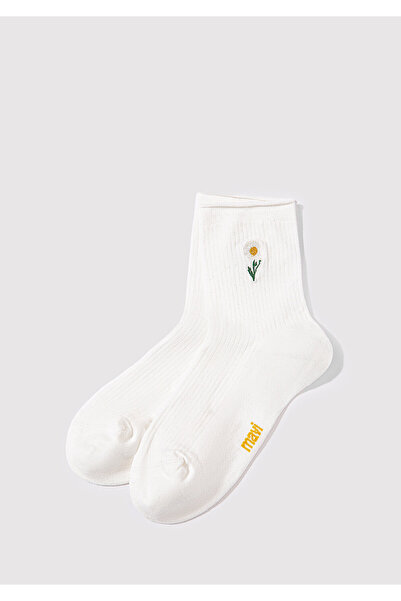 Mavi Weiße Socken mit Blumenstickerei 1911371-34523