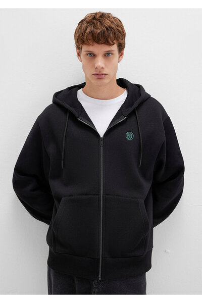 Mavi Schwarzes Sweatshirt mit Logo-Kapuze und Reißverschluss 066979-900