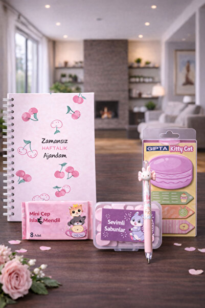 matheon مفكرة، قلم، ملاحظات لاصقة، مناديل مبللة، مجموعة هدايا من الصابون