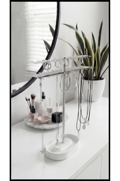 TAŞ ART حامل مجوهرات معدني فضي اللون - منظم للقلادات والأقراط والأساور