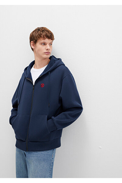 Mavi Mühür Logo Nakışlı Kapüşonlu Fermuarlı Lacivert Sweatshirt 066979-70490