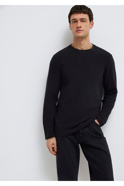 Mavi Tricou negru cu mânecă lungă, slim fit, texturat -064622-21842