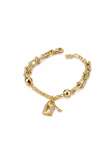 NO BRAND Brățară Cheie Inimă - Aurie, Elegantă și Simbolică