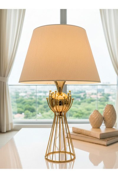 365GUNSERİSONU Gold Kaplama Sude Toplu Metal Ayaklı Açık Krem Kumaş Şapkalı A...