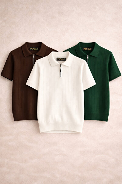 oneoff مجموعة من 3 قمصان تريكو محبوكة ملونة بياقة فاخرة وتفاصيل مفصلة