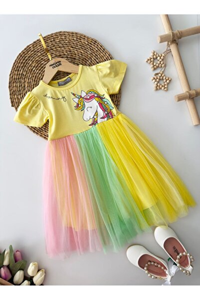 Minigimin Cicileri Rochie sport din bumbac pieptănat pentru fete, din tul col...