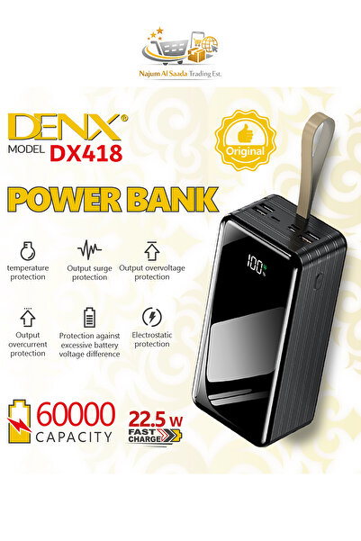 Generic بنك طاقة DENX بسعة 60000 مللي أمبير، شحن سريع بقوة 22.5 واط، شاحن محم...