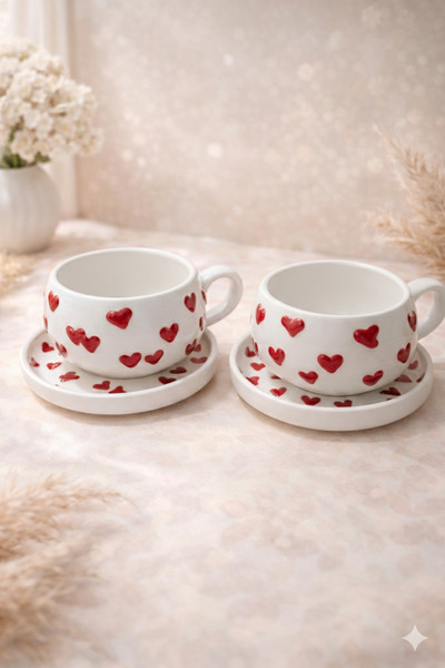 RGS HOMELİFE 2'li El Yapımı Seramik Kupa Seti, Kahve, Espresso ve Çay Kupa Se...