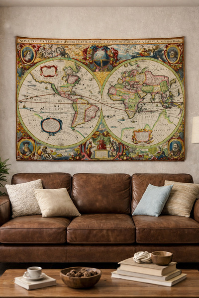 Vendini Ortaçağ Kaşifler Haritası Duvar Örtüsü Duvar Halısı Wall Tapestry