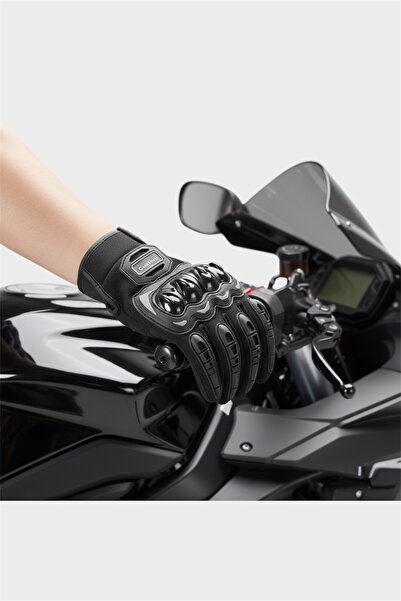 Moonrider Siyah Motor Eldiveni Profesyonel Korumalı Dokunmatik Özellikli EN 13594 sertifikalı unisex Motorcu Eldiveni NX-3
