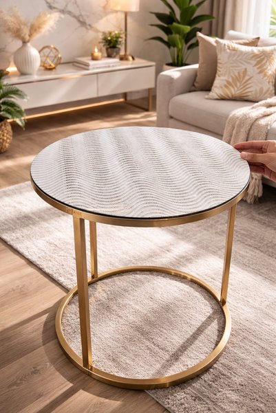 Rona Home Round Silver Coffee Table Table Cover – Pvc, Lace, Parallel Stripes, Transparent
