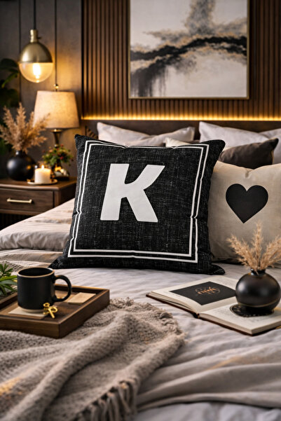 SasoHome Letter K - Black Background Letter Decorative Digital Printed Throw ...
