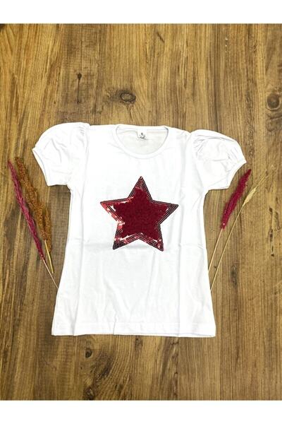 Genel Markalar Kız Yıldız Pullu Tişört 23 Nisan Gösteri Kıyafeti
