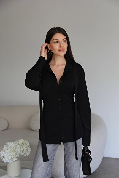 Julidress Premium Black Shirt with Collar and Back Tie Detail