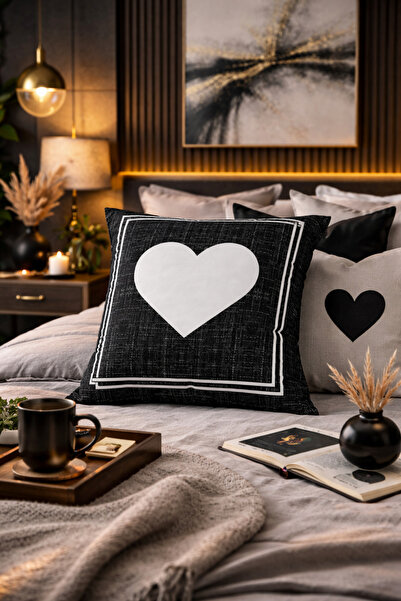 SasoHome Combinație de inimă cu litere neagră cu litere de podea neagră husă ...