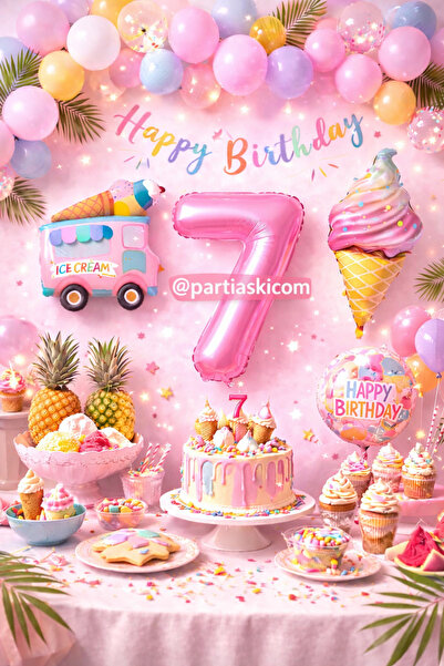 PARTİ AŞKI 7 Yaş Dondurma Temalı 5'li Balon Seti & Kız Çocuk-Bebek Ice Cream ...
